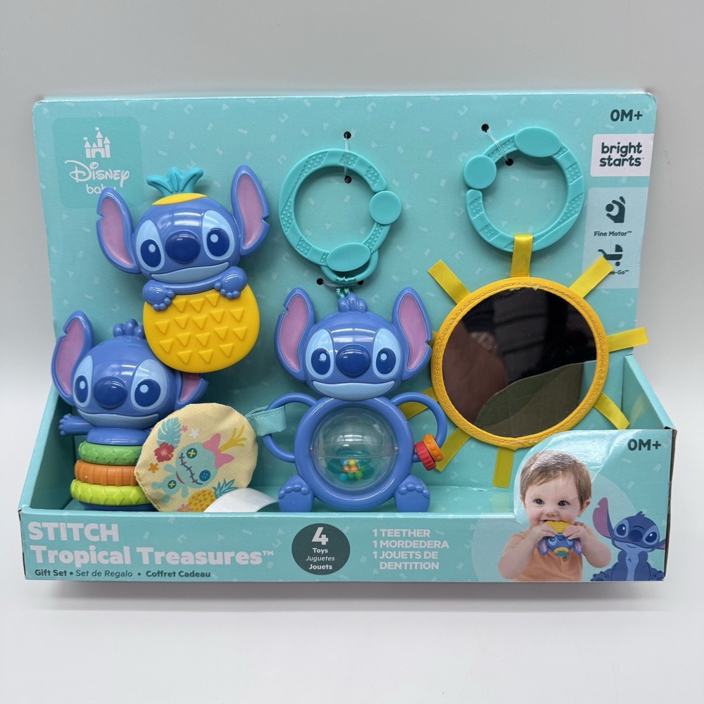Bright Starts Disney Baby Stitch Tropical Treasures Teether Toy 4pc Set 0m+